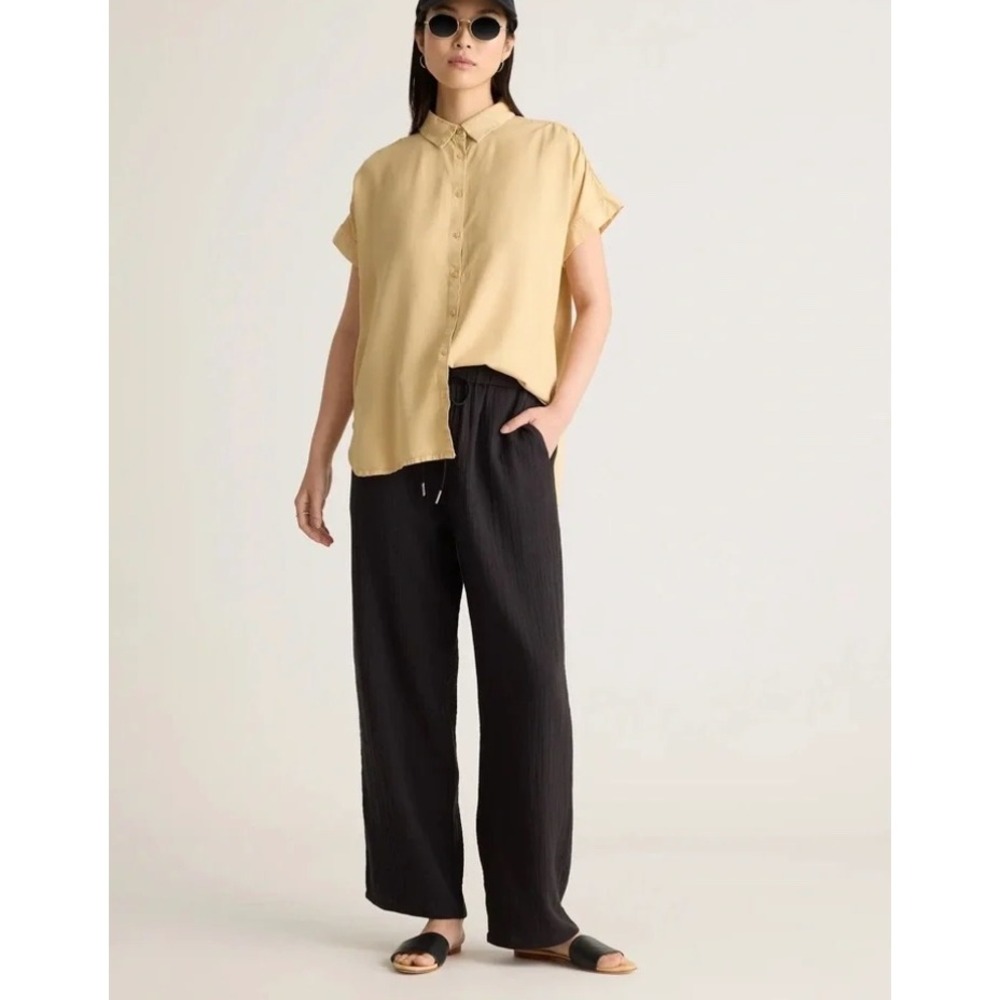 Quince 100% Organic Cotton Gauze Straight Leg Pants Black M